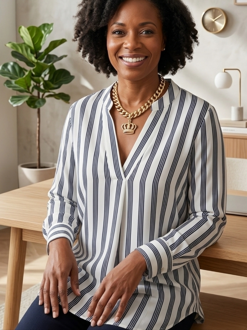 White stripe long-sleeved shirt